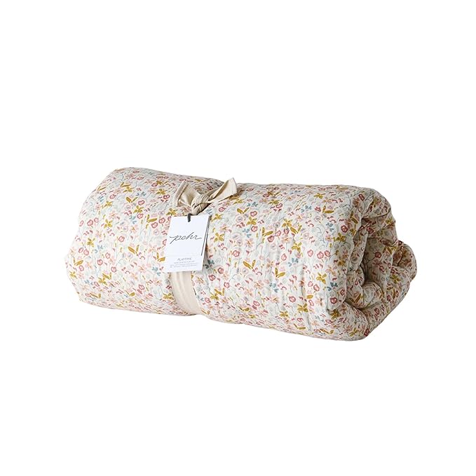 Pehr Baby Play Mat, Floret | Ultra-Soft Quilted 100% Cotton Exterior with Plush Polyester Fiberfill | for Tummy & Playtime | 40??Diameter