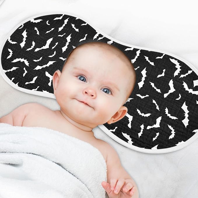 Halloween Bats Muslin Burp Cloths for Baby Boys and Girls - 2-Pack Ultra Absorbent Muslin Washcloths, Newborn Towel, Milk Spit Up Rags, Burp Cloth Bibs, 22 x 11 Inch