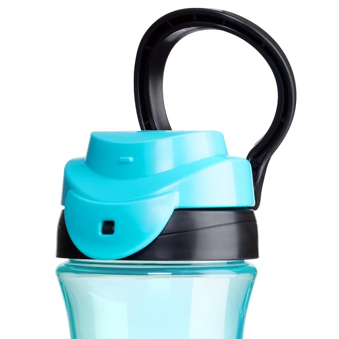 Chicco My Tumbler Open Rim Water Bottle with Free-Flow Spout 12oz. Spill Proof when Lid is Closed Flip-Up Carry Handle Top-Rack Dishwasher Safe Easy to Hold Toddler Cup Teal 2+ Years (Pack of 6)