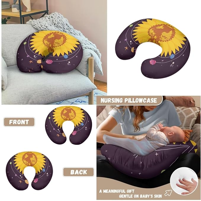 Purple Baby Lounger Cover with Nursing Pillow Covers Set for Newborn,Ultra Comfort Baby Nest Cover,Soft Breathable Nursing Pillow Cover for Breastfeeding and Bottle Feeding Sunflower Planets