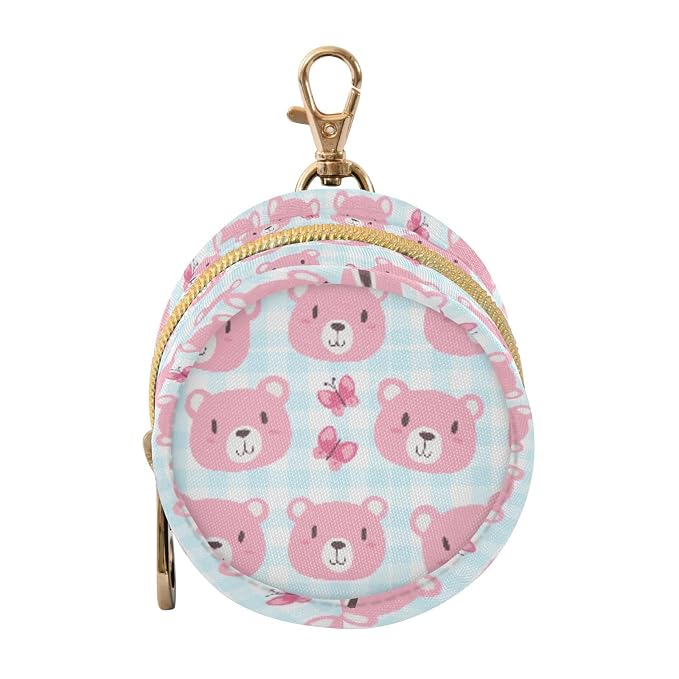 Baby Pacifier Case with Clip, Pink Bear Faces Portable Pacifier Holder, TPU Lined Dust-Proof Storage Pouch for Diaper Bag and Stroller