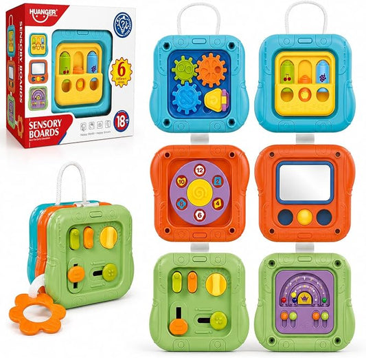 6-in-1 Montessori Busy Board for Toddlers 1-3, Sensory Activity Board with Fine Motor Skills Toys, Portable Travel Toy, Educational Learning Toy for Boys and Girls Ages 1-3
