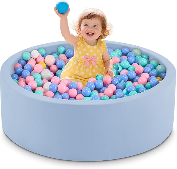 35.4" x 11.8" Foam Ball Pit for Toddlers, Baby Round Balls Pool for Babies 1-3, Kids Play Ball Pits for Boys and Girls, Balls Not Included, Lightblue