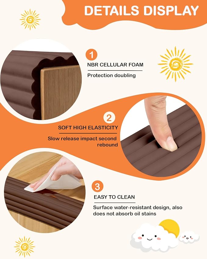 Corner Protector Baby, 16.5FT 0.32''Th W-Shape Edge Protector for Baby Proofing 3.2'' Wide Foam Fireplace Cushion Pre-Taped Safety Guard Bumper Pad for Furniture Wall Stair Door (Dark Brown)