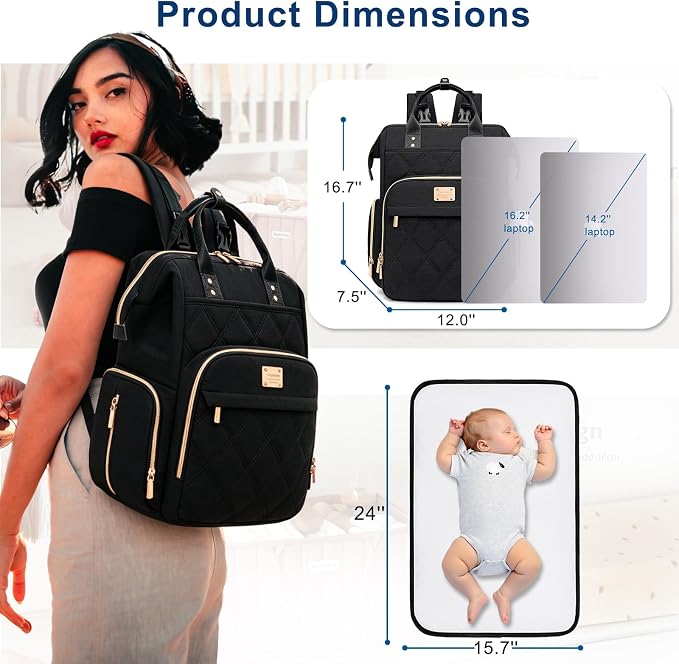 Weitars Diaper Bag Backpack Travel Diaper Backpack, Large Baby Diaper Bag with Changing Pad Baby Bag for Boys Girls (Black)