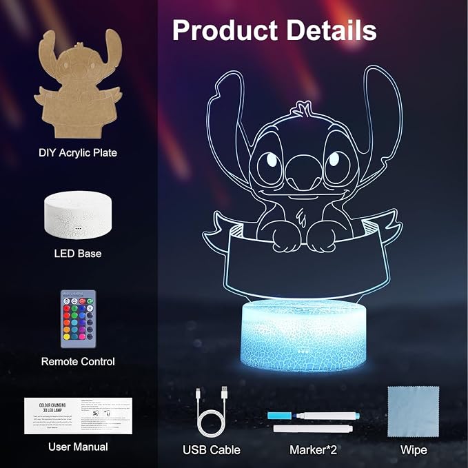 Hoofun Custom Night Light: 16 Colors DIY Personalized 3D Illusion Lamp with Remote Control, Anime Bedside Lamp, Merch Gifts Stuff for Girls Kids Room Decor Birthday Decorations Christmas Holiday