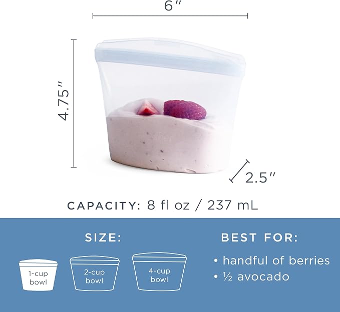 Stasher Silicone Reusable Storage Bag, 1-Cup Bowl, Reusable Freezer Bags, Microwave, Dishwasher, Oven Safe, Sous Vide, Premium Lunch Container, Eco Friendly, Food-safe Silicone Snack Bag, 8 oz, Blue