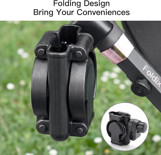 Gromast 3 in 1 Foldable Stroller Cup Holder with Phone Holder, 360° Rotatable Bottle Holder, Universal Cup Holder for Baby Stroller, Tricycle - Black