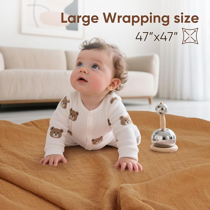 MIGIOL swaddles for Newborns Muslin Swaddle Blankets Baby Essentials for Newborn 47 X 47inches 3 Packs Receiving Blankets (Pink & Coffee 3 Pieces)