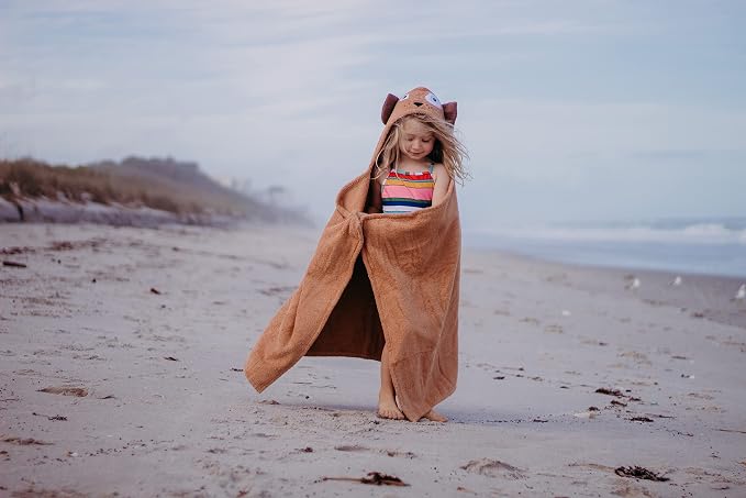 Hooded Baby Towel for Kids 2-8 | Large 100% Cotton Baby Towel for Girls or Boys in Brown | Unisex Cute Puppy Dog Bath Towels for Babies and Toddlers