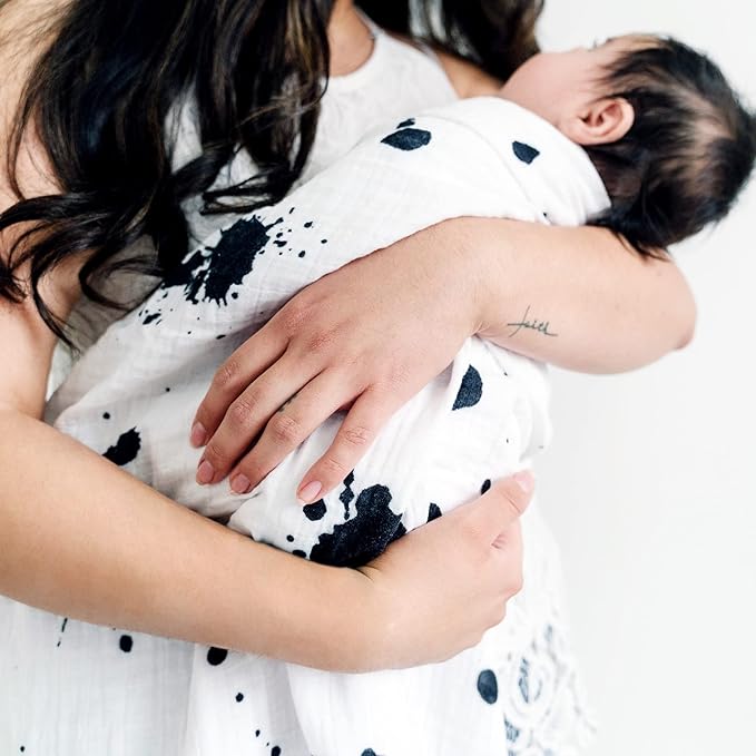 Goobie Baby Organic Muslin Swaddle Blanket, 100% Certified Organic Cotton, Ultra Soft & Breathable, Oversized 47 X 47 Inches for Easy Swaddling, Multi-Use Blanket for Nursing & More (Paint Splatter)