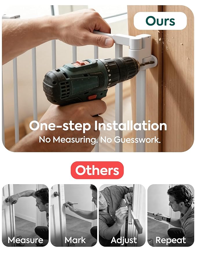 Babelio Removable & No Bottom Bar Baby Gate, 35.5-55" Hardware Mounted (Drill Needed)| Wide Walk-Thru| Auto-Close Safety Dog/Pet Gate for Stairs & Doorways (White, 35.5-55" W, 30" H)