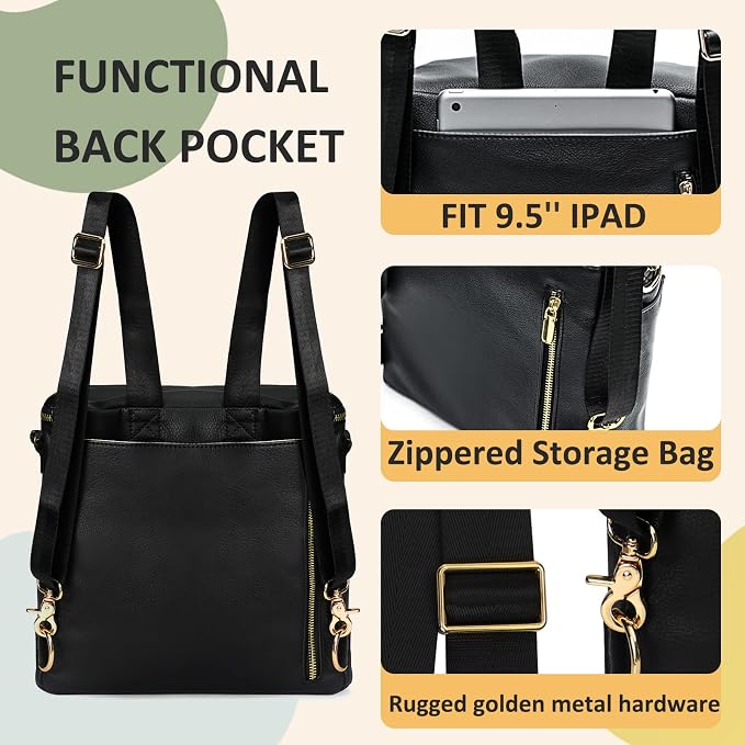 miss fong Leather Diaper Bag Backpack, Backpack Diaper Bag with Changing Pad(Regular + Mini)