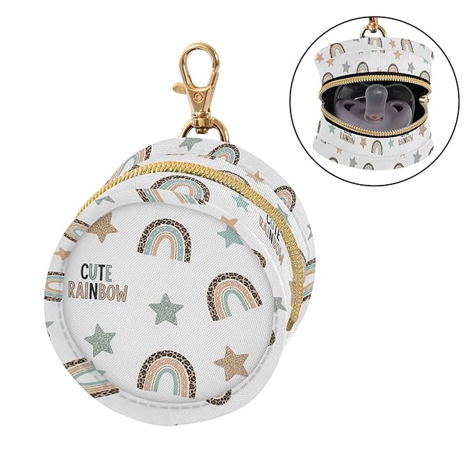 Rainbow White Star Pacifier Holder Case Newborn Pacifier Storage Pouch for Boys Girls Easy Attach to Diaper Bag Portable Baby Essentials Container