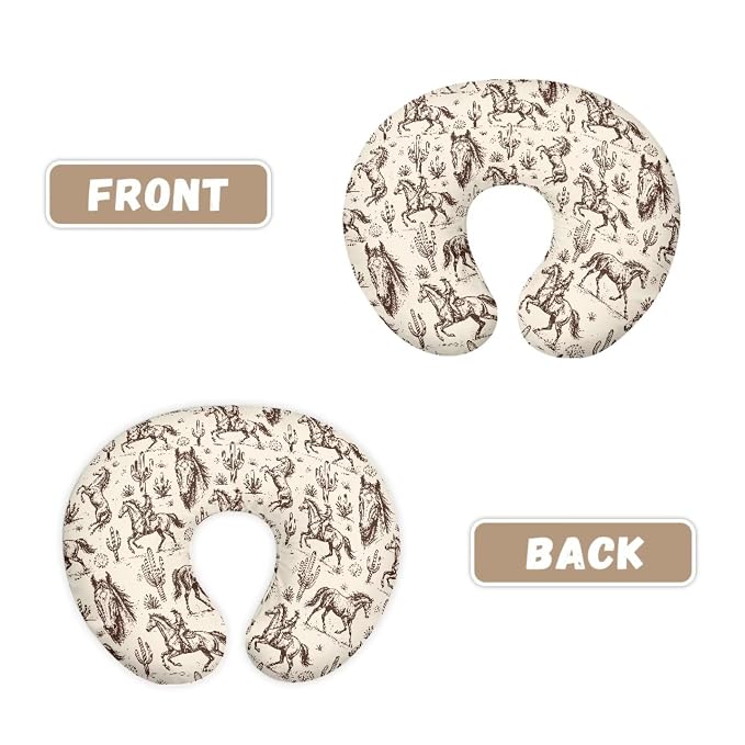 Jeiento Cartoon Western Cowboy Horse Nursing Pillow Cover for Mom Soft Comfortable Breastfeeding Feeding Pillow Slipcover for Newborn,Zipper U-Shape Pillowcase Decor