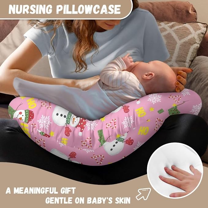 Cute Snowman Nursing Pillowcase Soft Cozy Breastfeeding and Bottle Feeding Support Pillows Cover with Hidden Zipper Easy to Use Nursing Cover for New Moms, Christmas Decor