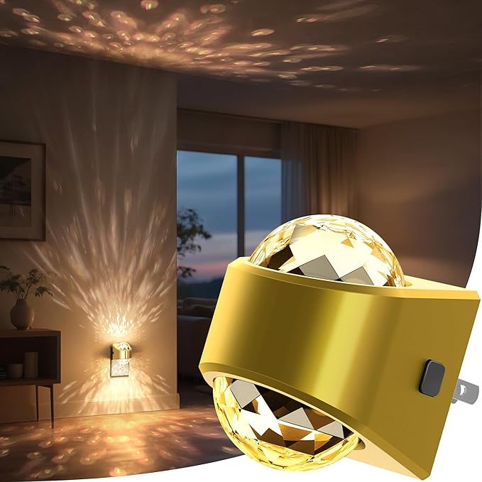 Briignite Night Light, Gold Night Lights Plug into Wall, LED Projector Night Light, Soft White for Bedroom, Dimmable Brightness Dusk to Dawn Nightlight for Kids, Bathroom, Gaming Room, Home Decor