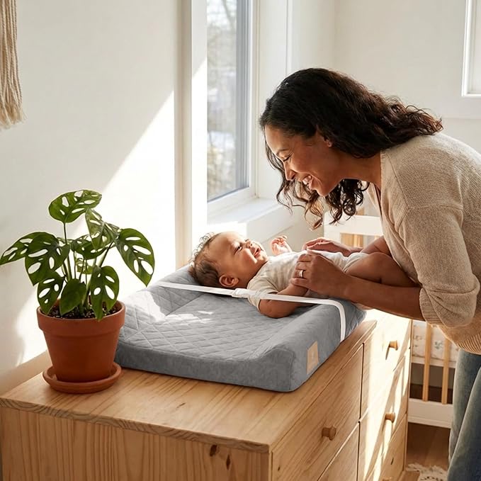 Contoured Baby Changing Pad ??Waterproof & Breathable Diaper Changing Pad | Removable Washable Cover, Non-Slip Base & Safety Strap | Standard Size for Dresser & Changing Table Pads