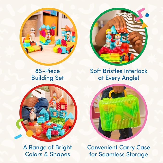 Battat – Bristle Blocks – STEM Interlocking Building Blocks – 85 Pieces Playset – Reusable Carry Case – Developmental Toys for Toddlers & Kids – Safari Adventure Carrying Case – 2+ Years