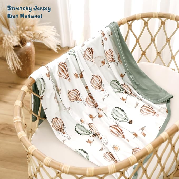 GRSSDER Baby Blankets Super Soft Jersey Knit Swaddle Blanket for Baby Girls and Boys, Double Layer Receiving Blankets 34 x 44 Inches, Extra Large for Baby Swaddling, Balloon Print