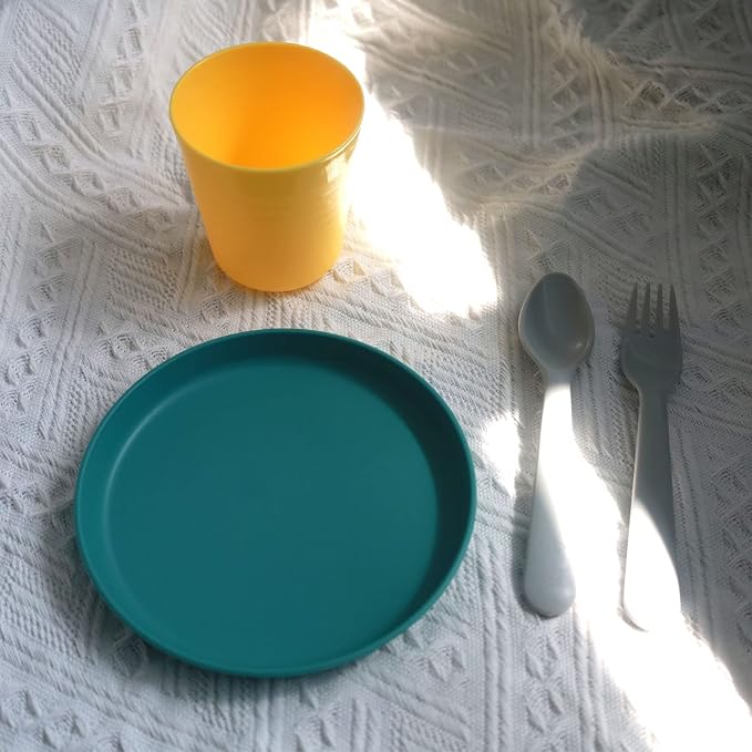 12 Pcs Kids Spoons and Forks Toddler Utensils Plastics Reusable Silverware Baby Cutlery Set Feeding Dinnerware Utensils BPA Free Microwave Dishwasher and Freezer Safe- Grey