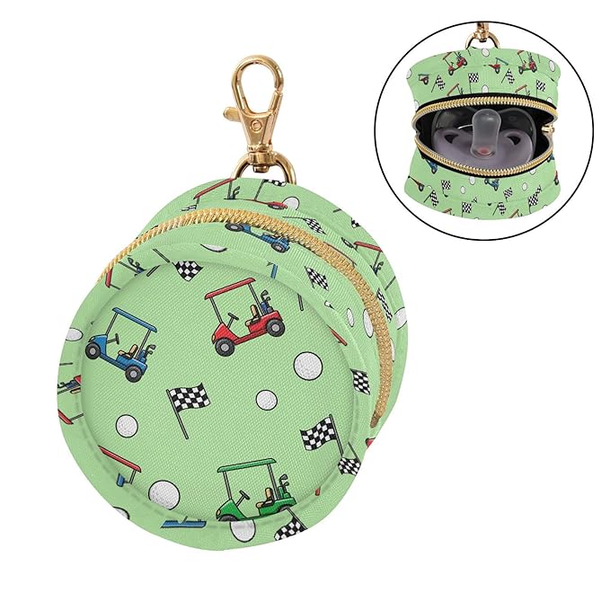 Golf Ball Green Pattern Pacifier Holder Case with Metal Clip Portable Pacifier Pouch for Travel