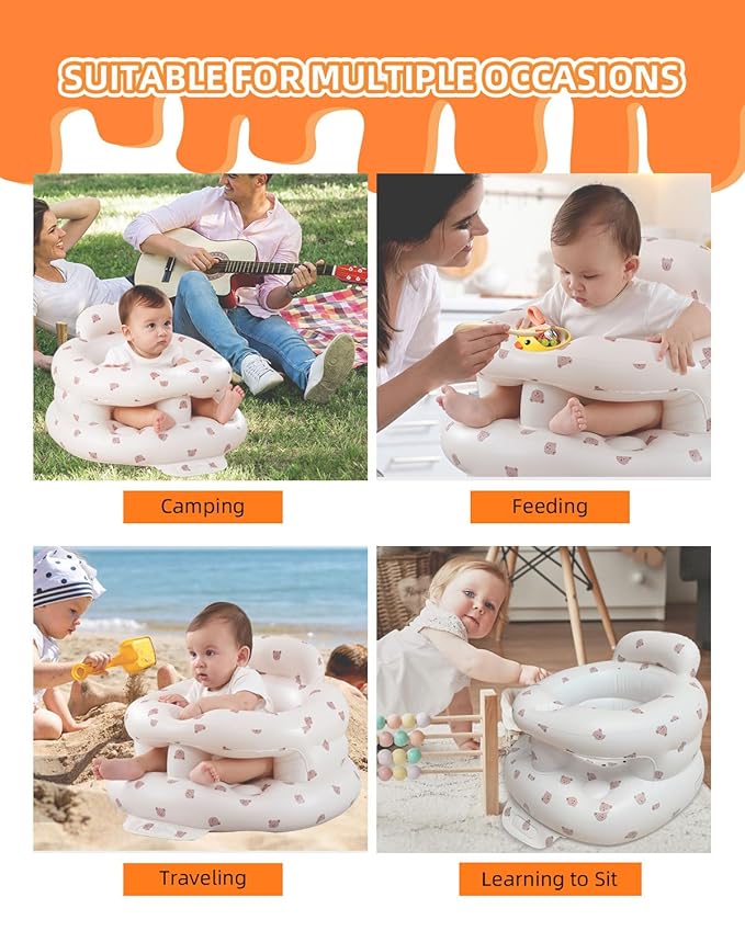 AGITVPS Upgrade Inflatable Baby Seat with Tray for Babies 3-36 Months, Built in Air Pump Bumbo Seat with Tray, Baby Chair Sit Me up Floor Seat for Baby, Learning to Sit&Feeding (Surround-Bear)