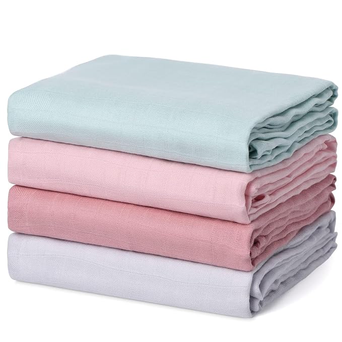 Momcozy Muslin Swaddle Blankets, 4 Pack Breathable and Skin-Friendly Baby Blanket, Baby Swaddle Shower Gifts & Baby Registry Essentials, Large 47"x47", Pink Blue