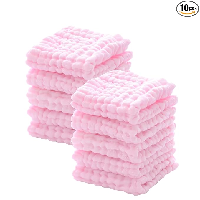 MUKIN Baby Washcloths - Natural Cotton Baby Wipes - Soft Newborn Face Towel for Sensitive Skin - 10 Pack, 12x12 inches