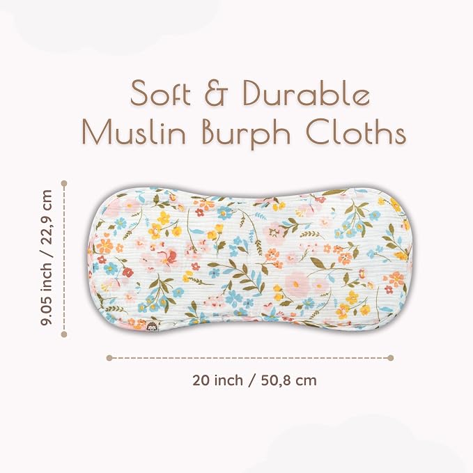 Muslin Burp Cloths for Baby Girl Set, 6 Pack 20"x9" 100% Cotton Burp Cloths Baby Girl, Large Absorbent Burping Cloth for Babies, Soft Muslin Baby Washcloths, Nursery Gift Set Pink Floral Design