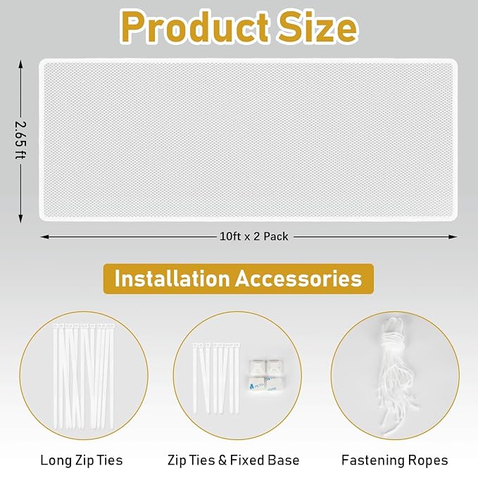 2 Pack Banister Guard for Baby 10ft x 2.6ft Child Safety Net Balcony Stair Railing Proof Mesh for Kids, Toys, Pets, White