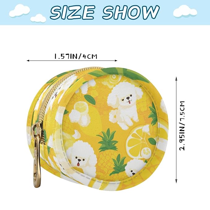 Pacifier Holder with Clip Pacifier Case for Diaper Bag Round Baby Pacifier Pouch Box Bag Portable Poodle and Lemon Yellow