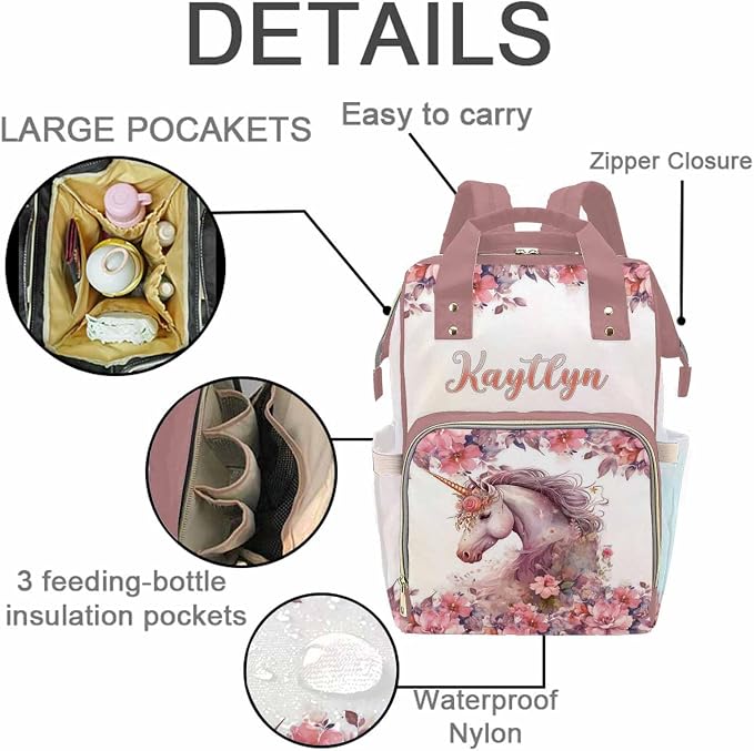 MyPupSocks Personalized Animal Elepahnt Butterfly Diaper Bag Backpack with Custom Name - Lovably Yours, Daughter Granddaughter Girls