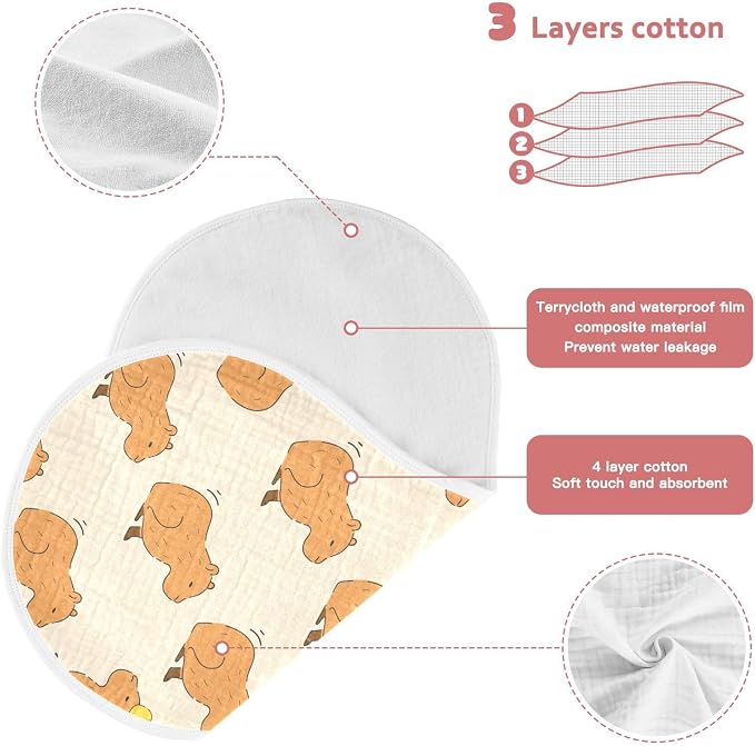Muslin Burp Cloths for Baby Boys and Girls - 2-Pack Ultra Absorbent Cute Capybara Muslin Washcloths, Newborn Towel, Milk Spit Up Rags, Burp Cloth Bibs for Unisex, 22 x 11 Inch