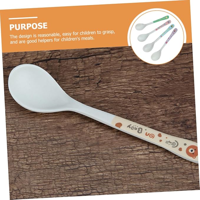 Totority 4Pcs Feeding Spoons with Silicone Heads Ergonomic Training Utensils Fiber Weaning Scoop Tools for Self-feeding