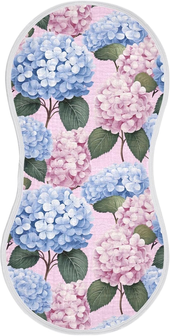 Pink Blue Hydrangea Pattern Burp Cloths 1 Pack Muslin Burping Cloth Cotton Burp Towel Soft Absorbent Baby Burp Cloths for Boys Girls Newborn 22 x 11 in