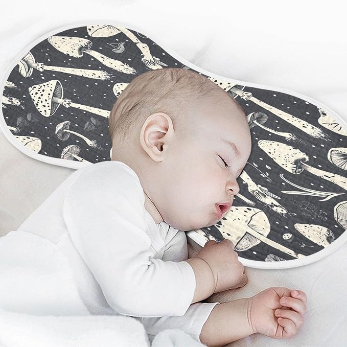 Mushrooms Black Muslin Baby Burp Cloths - Super Absorbent and Soft Burping Rags - Cotton Burp Clothes Set for Boys and Girls, 1 Pack