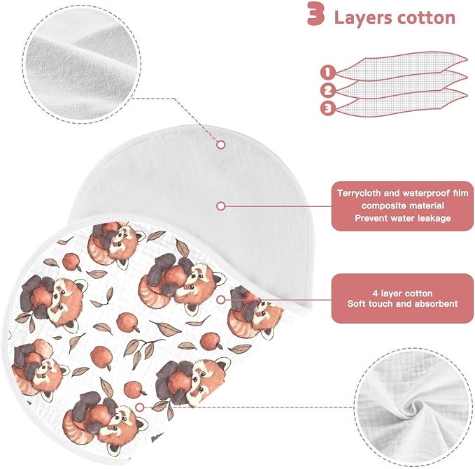 vvfelixl Baby Burp Cloths Cartoon Cute Red Panda Eat Fruit Baby Newborn Cotton Burping Cloths Set Babys Washcloths 4 Pack