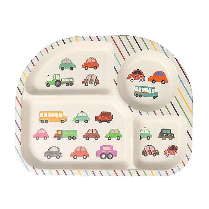 shopwithgreen 7Pcs/Set Bamboo Kids Dinnerware Set - Children Dishes - Food Plate Bowl Cup Spoon Fork Set Dishware, Cartoon Tableware, Dishwasher Safe Kids Healthy Mealtime, BPA Free
