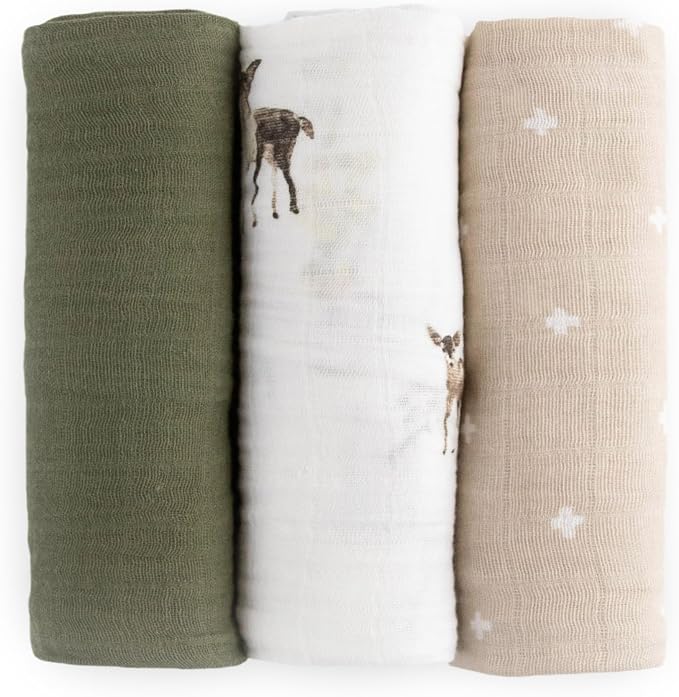 Little Unicorn Muslin Swaddle Blanket for Newborns & Infants | Soft & Breathable Fabric | Set of 3 Baby Blankets for Swaddling, Nursing, Shower Gifts (Oh Deer)