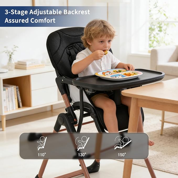 Portable & Foldable 3-in-1 High Chair for Baby, Adjustable Feeding Chair with Double Removable Trays, Compact Travel High Chair, Convertible Toddler Chair for 6-36 Months