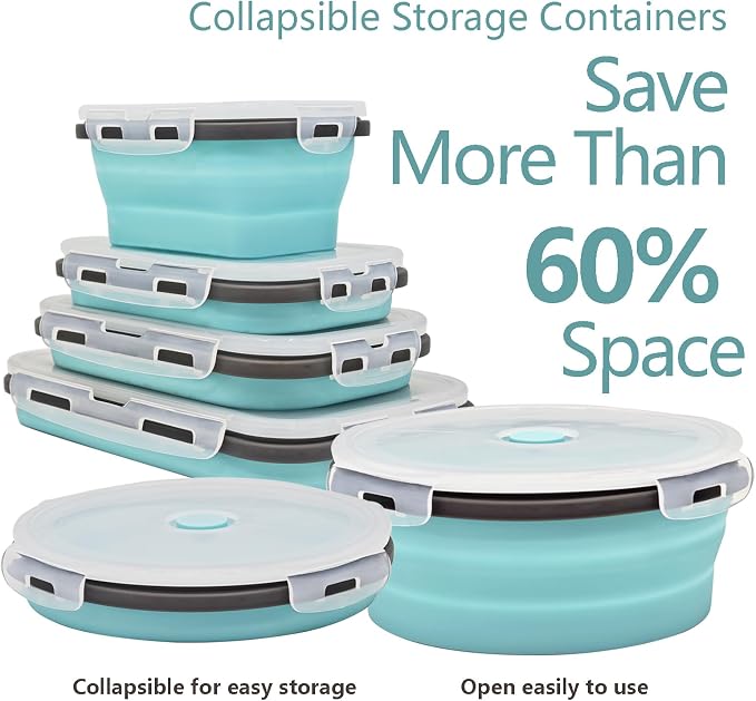 8 Collapsible Food Storage Containers, Silicone Collapsible Food Storage Containers, Collapsible Food Storage Silicone, Rv Collapsible Bowls, Collapsible Storage Containers for Food Camping
