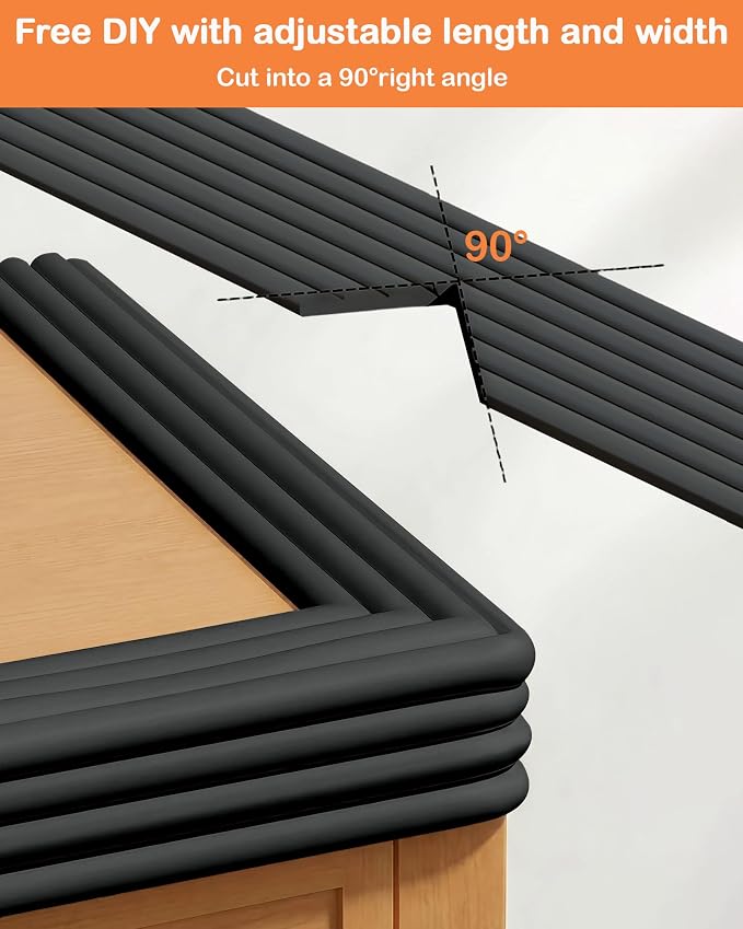 Corner Protector Baby, 16.5FT 0.4''Th W-Shape Edge Protector for Baby Proofing 4'' Wide Foam Fireplace Cushion Pre-Taped Safety Guard Bumper Pad for Furniture Wall Stair Door (Black)