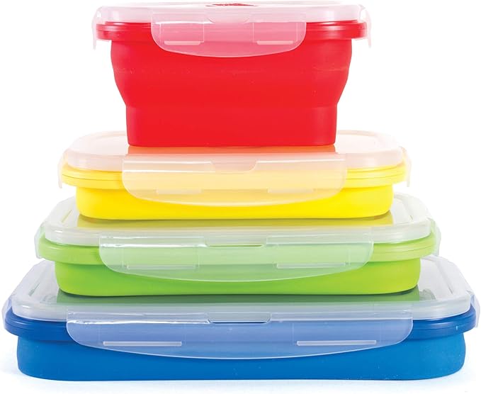 Kitchen Home Thin Bins Collapsible Containers ??Set of 4 Rectangle Silicone Food Storage Containers ??BPA Free, Microwave, Dishwasher and Freezer Safe