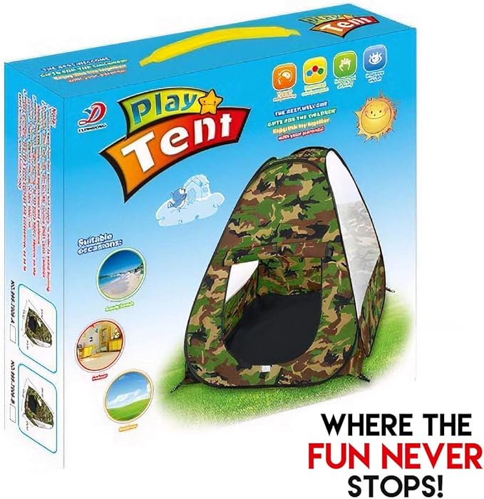 Military Pop Up Play Tent - Collapsible Army Indoor Outdoor Camouflage Playhouse Hunting Toy for Kids