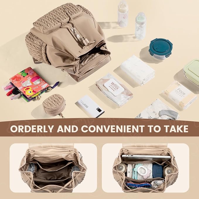 LOVEVOOK Diaper Bag Backpack, Small Baby Bag, Cute Baby Diaper Bag, Stylish Water-Resistant Travel Baby Bag for Mom, Baby Backpack with Changing Pad, Stroller Straps -Nude