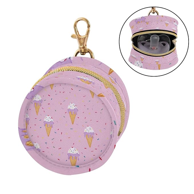 Pacifier Holder with Clip Pacifier Case for Diaper Bag Round Baby Pacifier Pouch Box Bag Portable Small Pink Ice Cream
