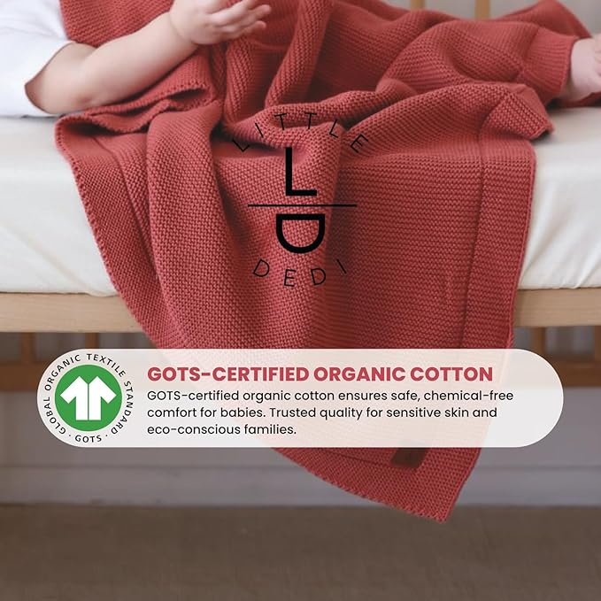 100% Organic Cotton Baby Knitted Blanket with Gift Box - Soft Toddler, Crib, Stroller Blanket - Neutral Swaddle and Receiving Blanket for Newborns, 30"x40", Amberglow