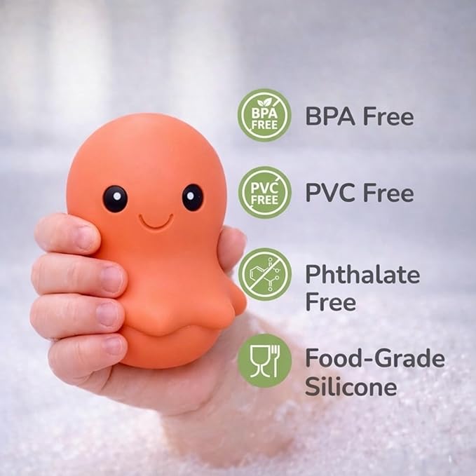 Ocean Friends Baby Bath Toys, Silicone Bath Toys for Babies 9 Months+, Toddler Bath Toys 1-3, Easy to Clean, Opens for Cleaning, 6-Piece Set