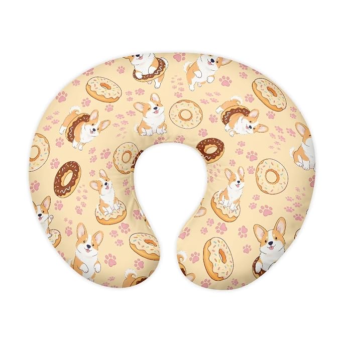 Jeiento Cartoon Corgi Dog Donut Nursing Pillow Cover Puppy Pattern U-Shaped Breastfeeding Pillow Covers Soft Comfortable Slipcovers for Newborn,Baby Boys Girls